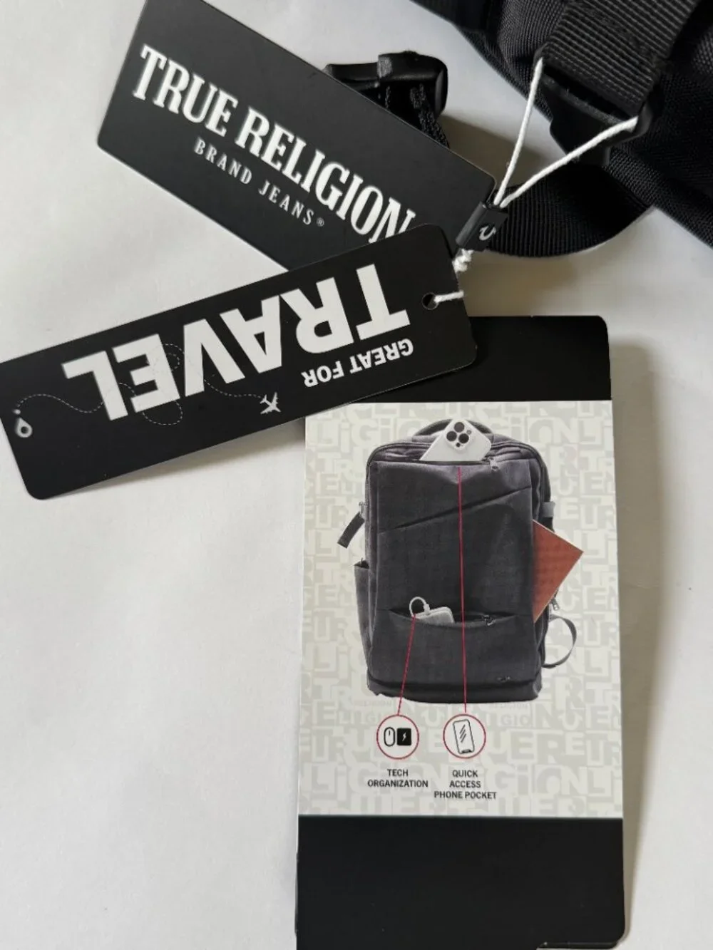 True Religion Will travel backpack in black with a volume of 23 l